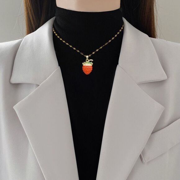 Cute Red Strawberry Necklace – Sweet & Playful Jewelry for Every Occasion. - Picture 3 of 4